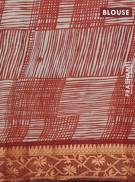 Semi maheshwari cotton saree sap green and maroon with allover prints and zari woven border