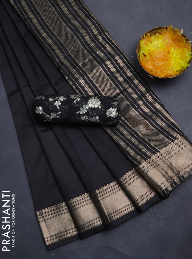 Semi mangalgiri saree black with plain body and zari woven border