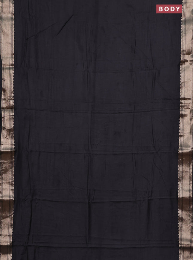 Semi mangalgiri saree black with plain body and zari woven border
