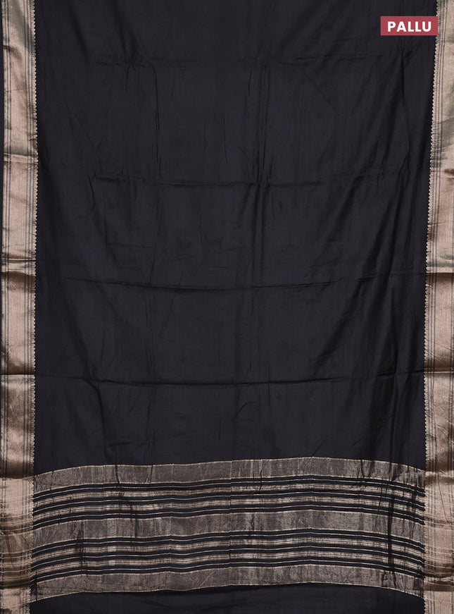Semi mangalgiri saree black with plain body and zari woven border
