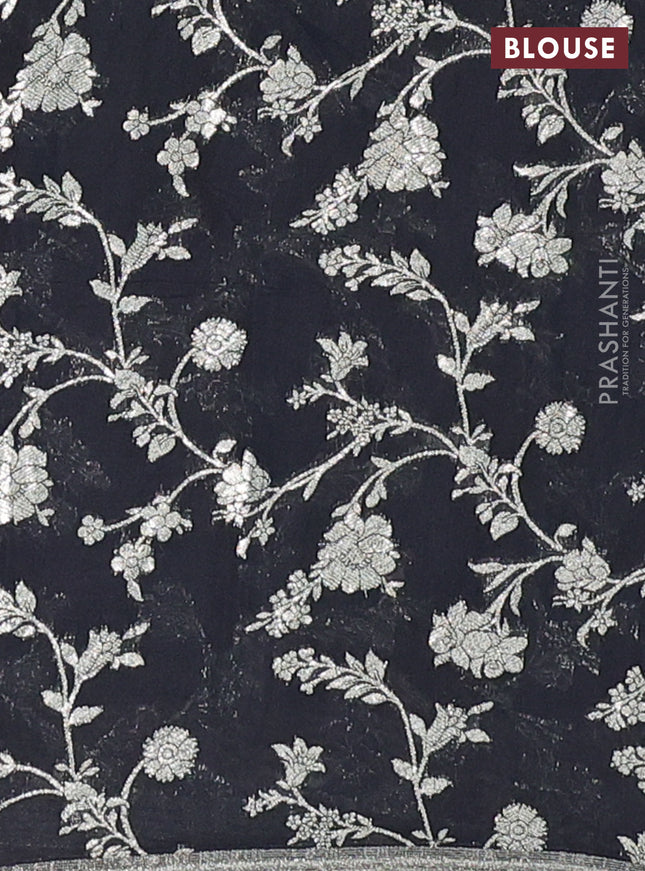 Semi mangalgiri saree black with plain body and zari woven border