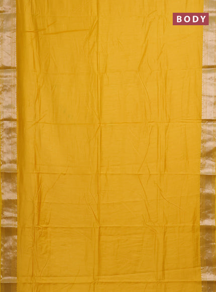 Semi mangalgiri saree yellow with plain body and zari woven border
