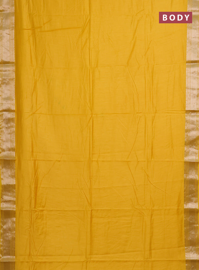 Semi mangalgiri saree yellow with plain body and zari woven border