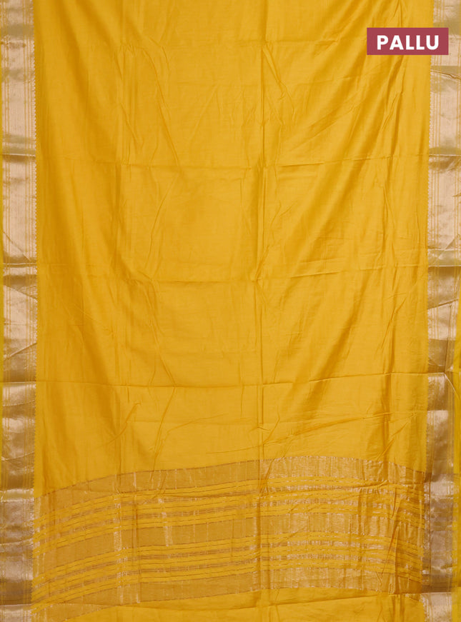 Semi mangalgiri saree yellow with plain body and zari woven border