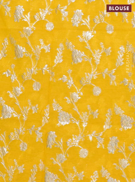 Semi mangalgiri saree yellow with plain body and zari woven border