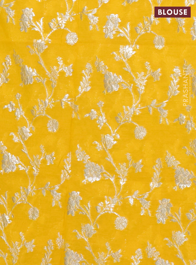 Semi mangalgiri saree yellow with plain body and zari woven border