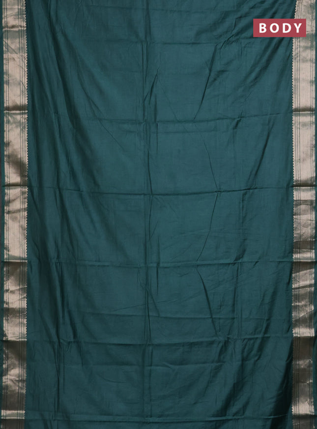 Semi mangalgiri saree peacock green with plain body and zari woven border