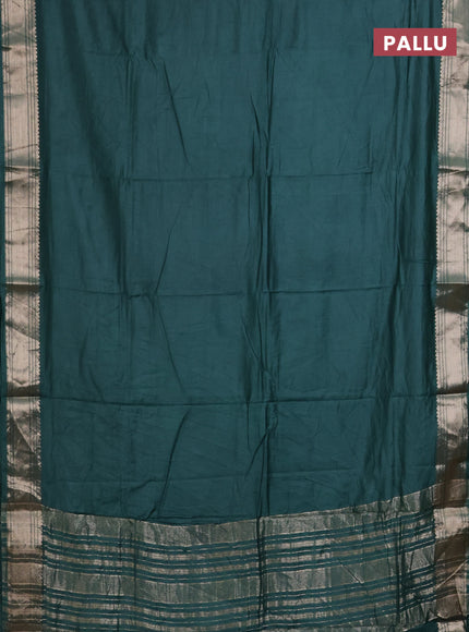 Semi mangalgiri saree peacock green with plain body and zari woven border