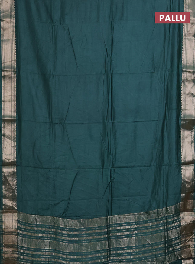 Semi mangalgiri saree peacock green with plain body and zari woven border