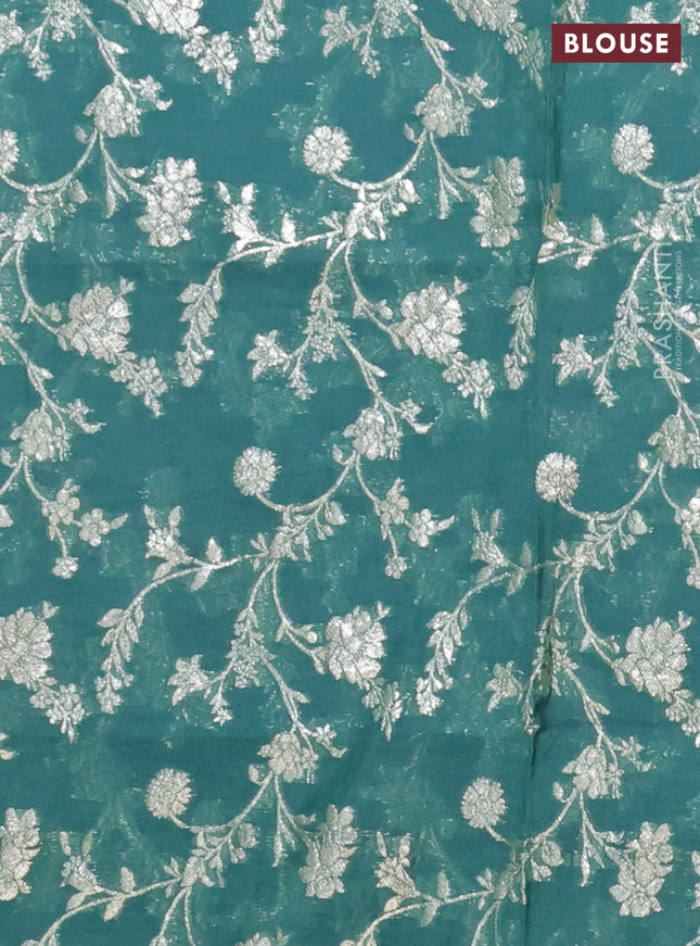 Semi mangalgiri saree peacock green with plain body and zari woven border