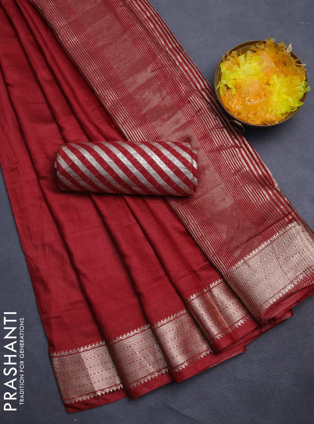 Semi mangalgiri saree maroon with plain body and zari woven border