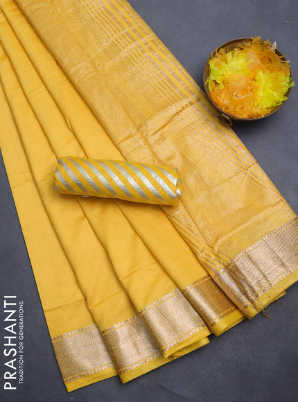 Semi mangalgiri saree yellow with plain body and zari woven border
