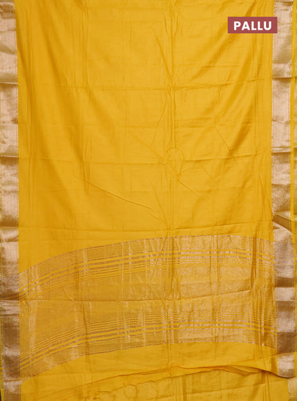 Semi mangalgiri saree yellow with plain body and zari woven border