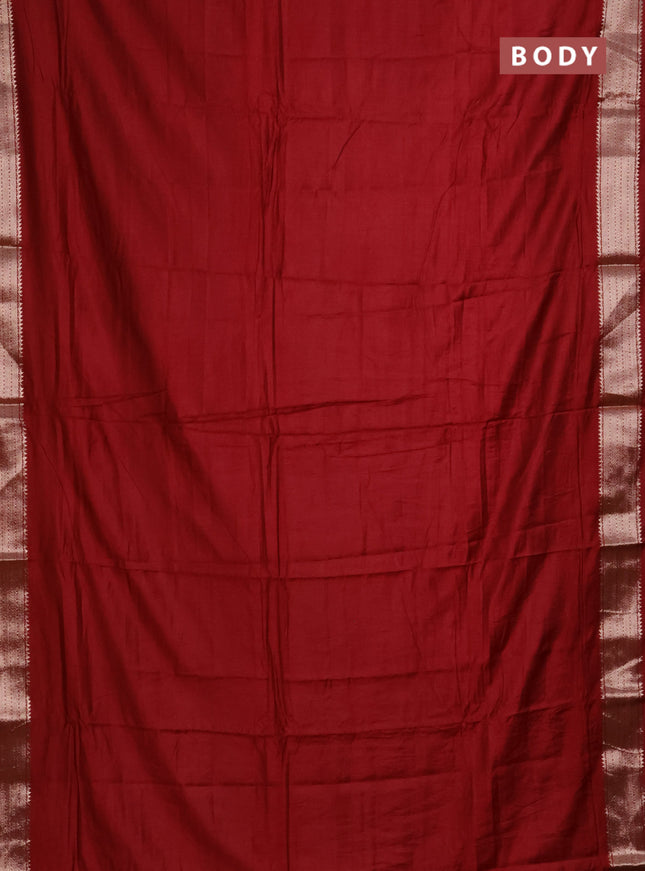 Semi mangalgiri saree maroon with plain body and zari woven border