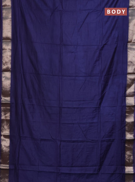 Semi mangalgiri saree dark blue with plain body and zari woven border