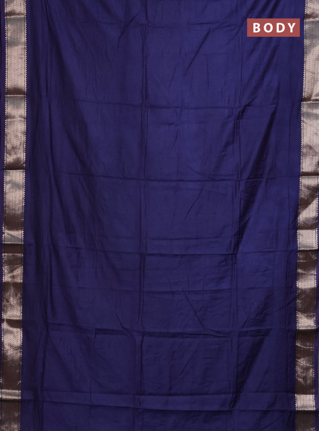 Semi mangalgiri saree dark blue with plain body and zari woven border