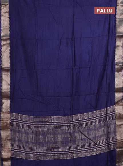 Semi mangalgiri saree dark blue with plain body and zari woven border