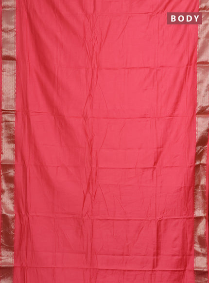 Semi mangalgiri saree peach pink with plain body and zari woven border