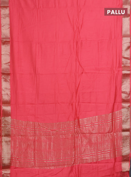 Semi mangalgiri saree peach pink with plain body and zari woven border