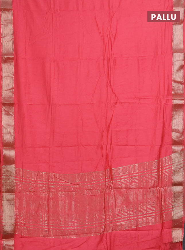 Semi mangalgiri saree peach pink with plain body and zari woven border