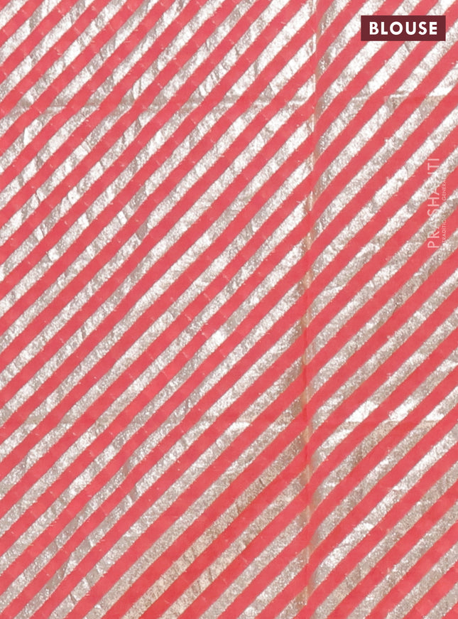 Semi mangalgiri saree peach pink with plain body and zari woven border