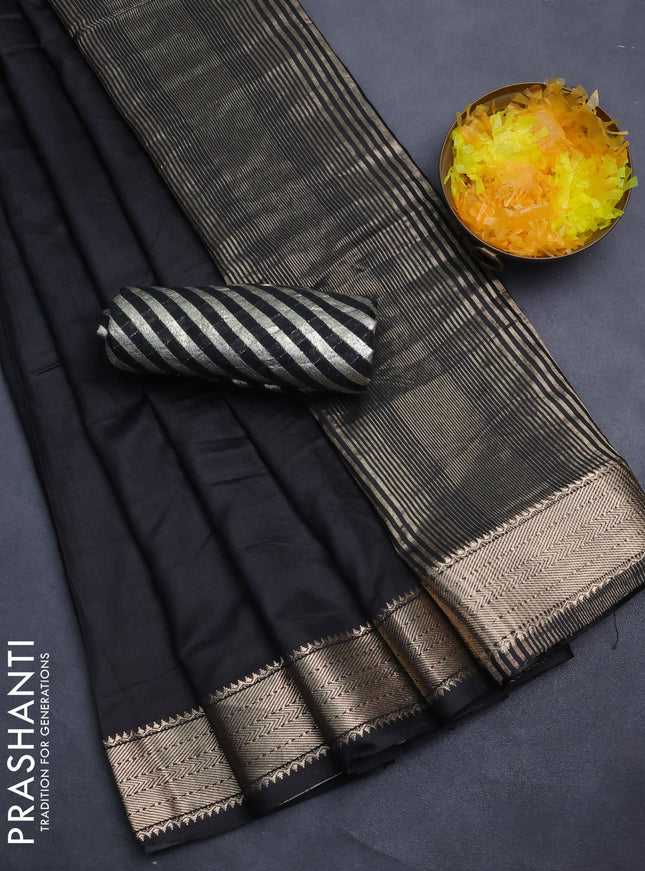 Semi mangalgiri saree black with plain body and zari woven border