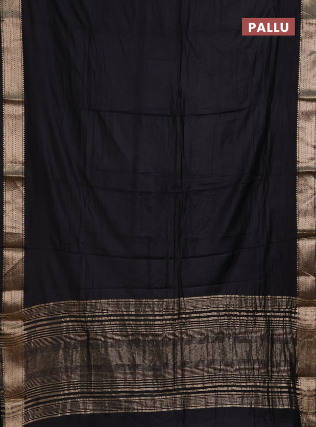 Semi mangalgiri saree black with plain body and zari woven border