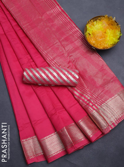 Semi mangalgiri saree pink with plain body and zari woven border