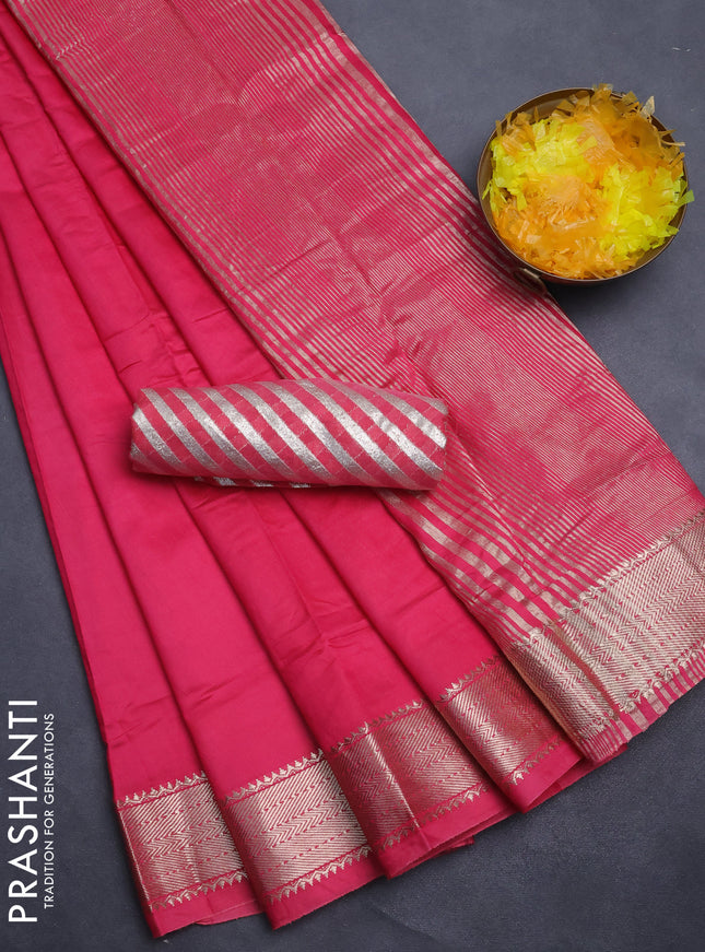 Semi mangalgiri saree pink with plain body and zari woven border