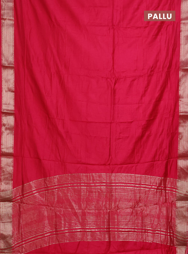 Semi mangalgiri saree pink with plain body and zari woven border