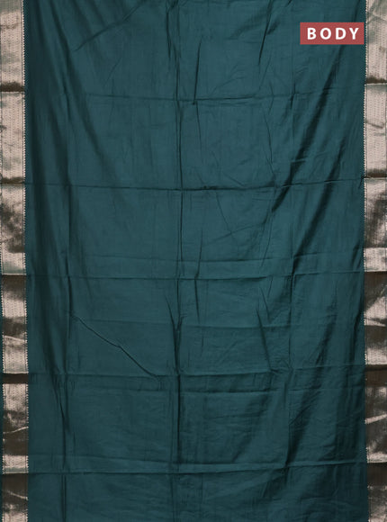 Semi mangalgiri saree peacock green with plain body and zari woven border