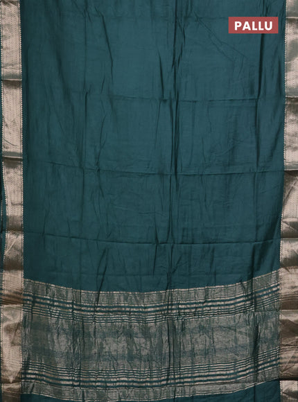 Semi mangalgiri saree peacock green with plain body and zari woven border