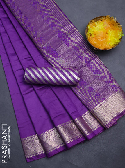 Semi mangalgiri saree violet with plain body and zari woven border
