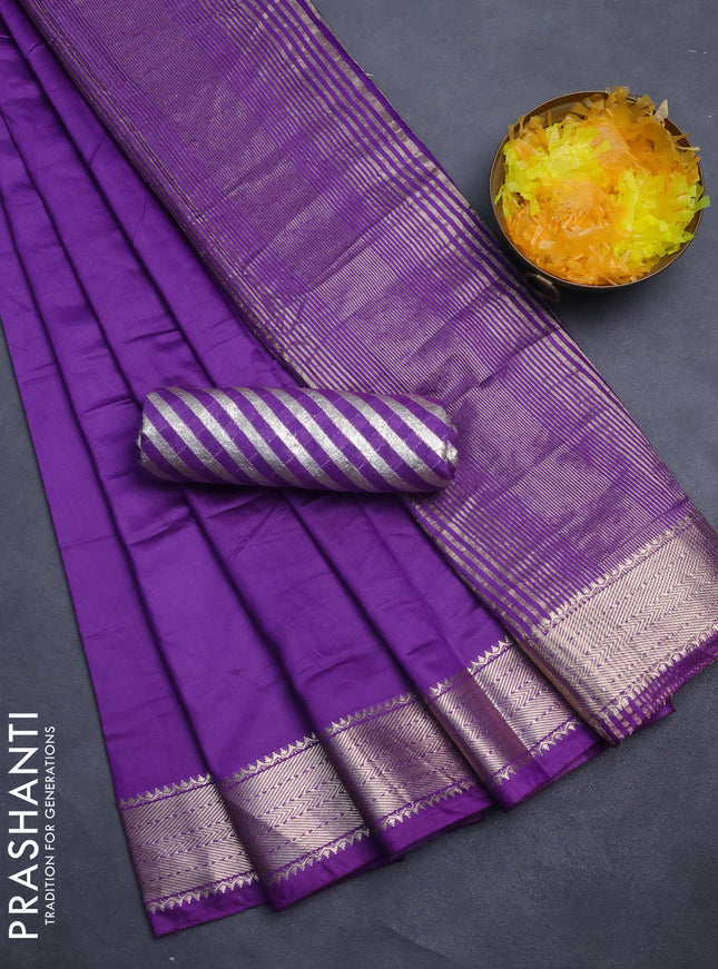 Semi mangalgiri saree violet with plain body and zari woven border