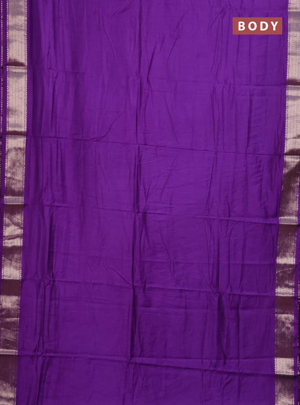 Semi mangalgiri saree violet with plain body and zari woven border
