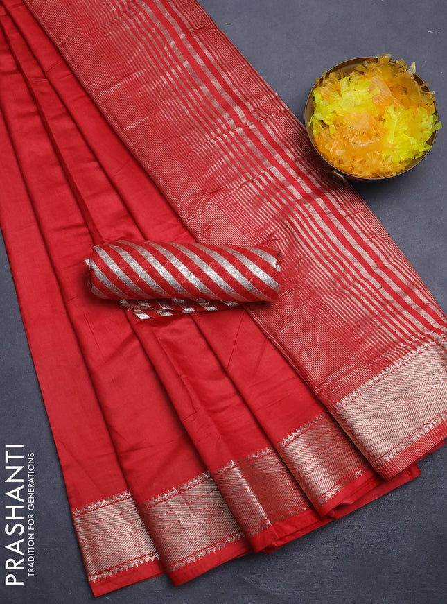 Semi mangalgiri saree red with plain body and zari woven border