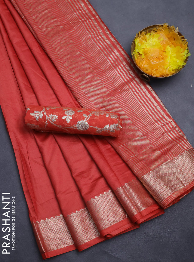 Semi mangalgiri saree rustic maroon with plain body and zari woven border