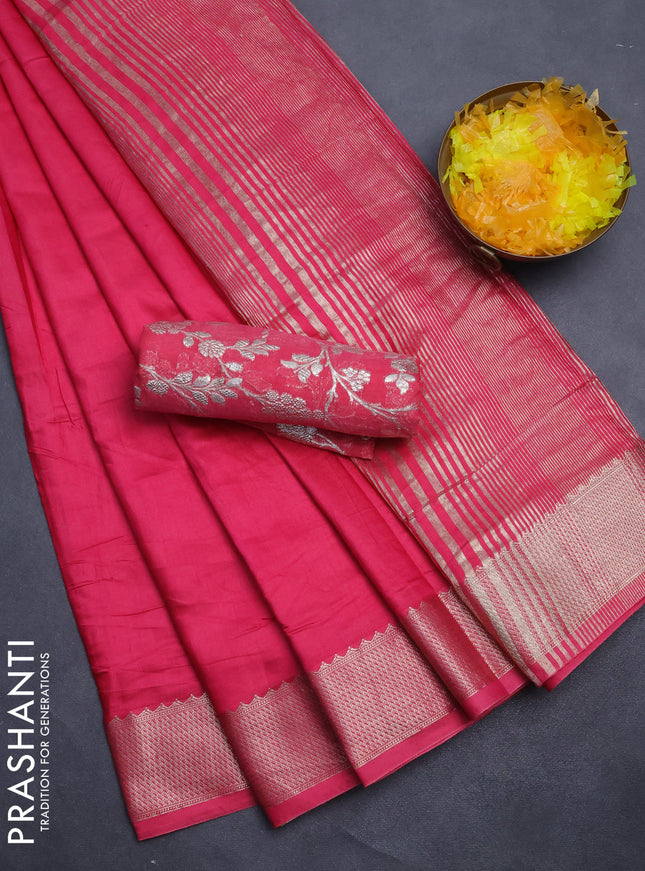 Semi mangalgiri saree pink with plain body and zari woven border