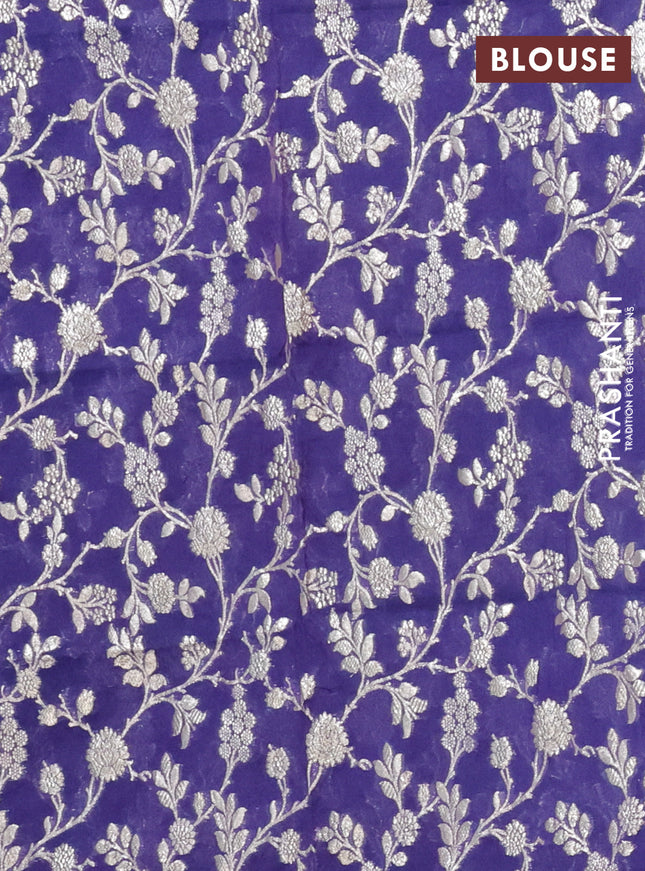 Semi mangalgiri saree navy blue with plain body and zari woven border