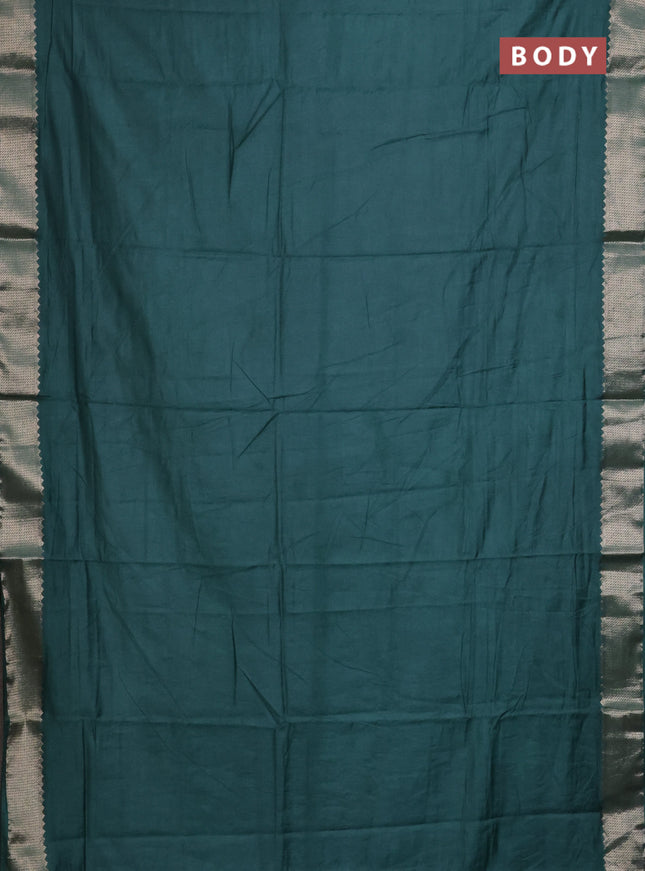 Semi mangalgiri saree peacock green with plain body and zari woven border
