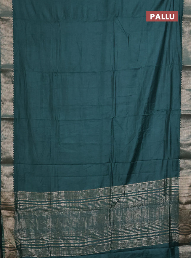 Semi mangalgiri saree peacock green with plain body and zari woven border