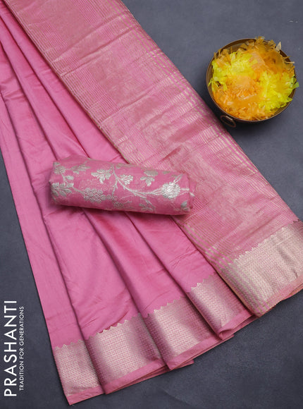 Semi mangalgiri saree mild peach pink with plain body and zari woven border