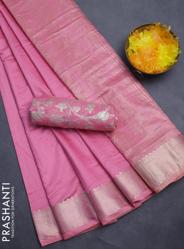 Semi mangalgiri saree mild peach pink with plain body and zari woven border