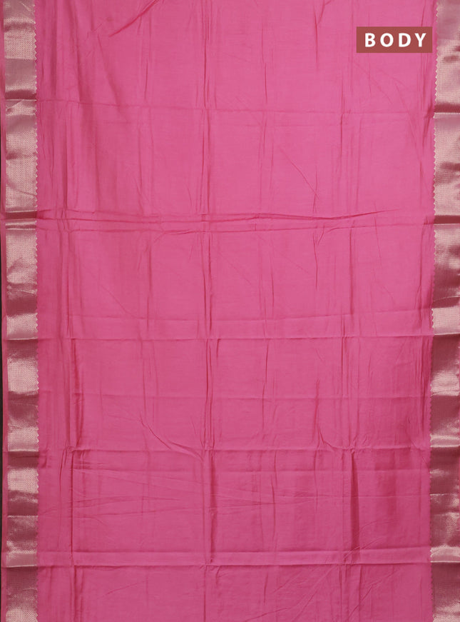 Semi mangalgiri saree mild peach pink with plain body and zari woven border