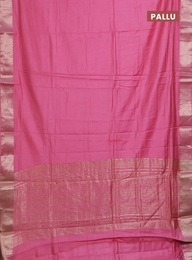 Semi mangalgiri saree mild peach pink with plain body and zari woven border