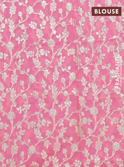 Semi mangalgiri saree mild peach pink with plain body and zari woven border