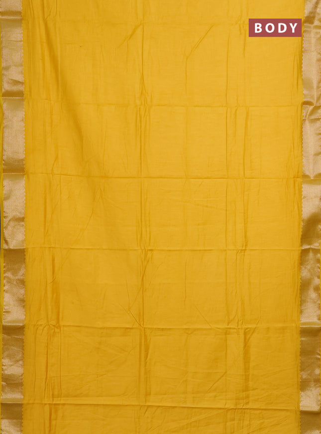 Semi mangalgiri saree yellow with plain body and zari woven border