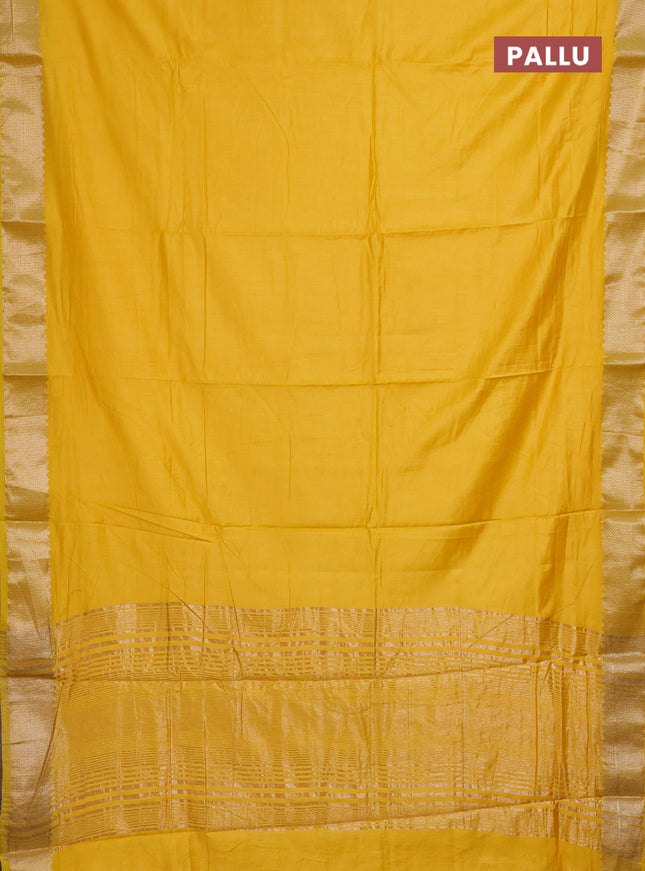 Semi mangalgiri saree yellow with plain body and zari woven border