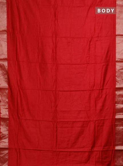 Semi mangalgiri saree red with plain body and zari woven border