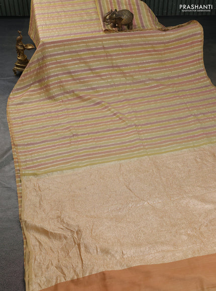 Munga silk saree multi colour and green with allover rangart weaves in borderless style